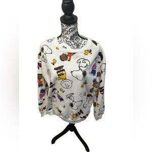 Peanuts White Crewneck Sweater with Multicolor Character Print